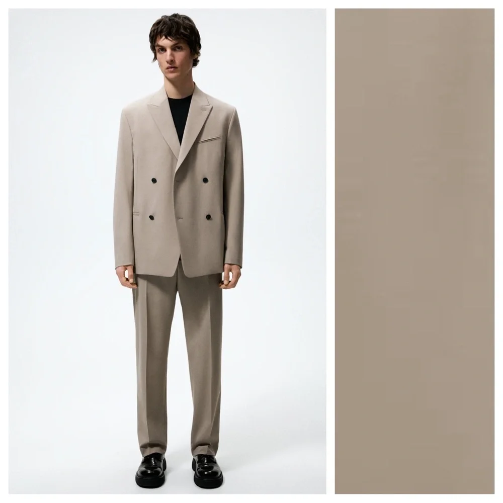 NWOT. Zara Man Stone Double-Breasted Suit Blazer. Size 42.